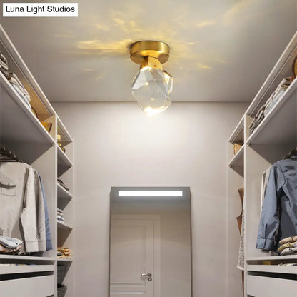 DecorBites™ DecorBites™ Gemstone Crystal Mini Ceiling Light in Brass Finish - LED Semi Flush Mount Fixture