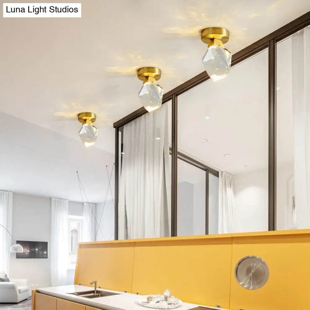 DecorBites™ DecorBites™ Gemstone Crystal Mini Ceiling Light in Brass Finish - LED Semi Flush Mount Fixture