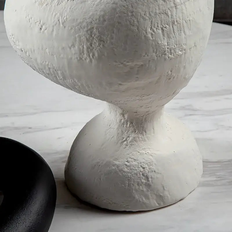 White textured ceramic geometric abstract vase with bulbous top and rounded base for living room decorbites decor