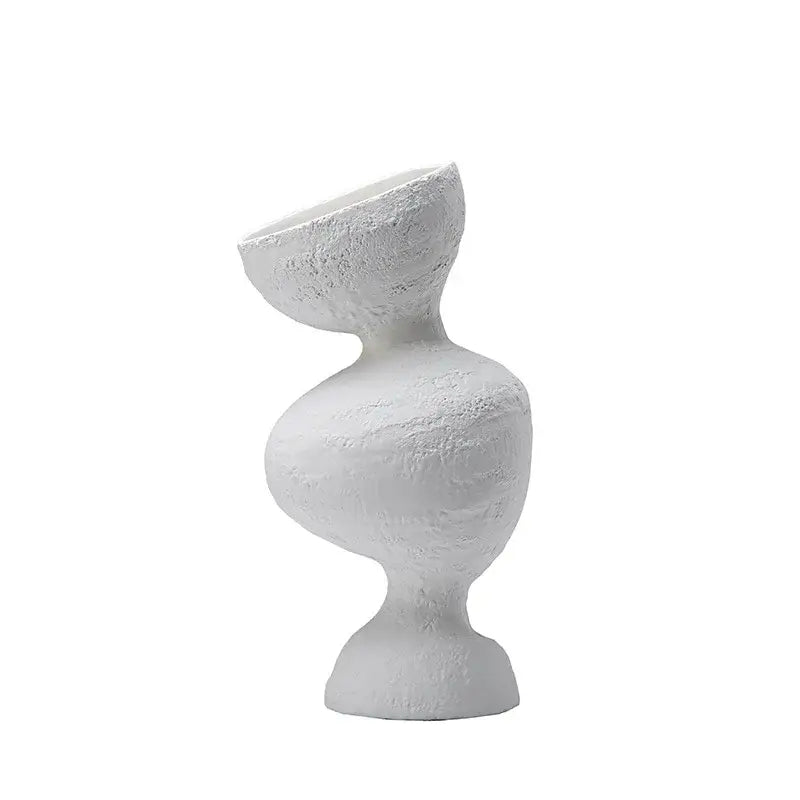 White textured geometric abstract ceramic vase with organic form for living room sculptural decor by decorbites
