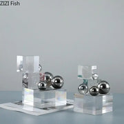 Clear acrylic cube display stands with polished chrome silver ball desk ornament for bedroom decorbites crystal ladder decor