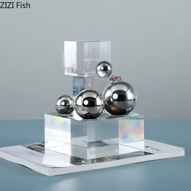 Geometric acrylic cube desk ornament featuring shiny silver ball spheres on clear acrylic blocks for bedroom decorbites crystal ladder