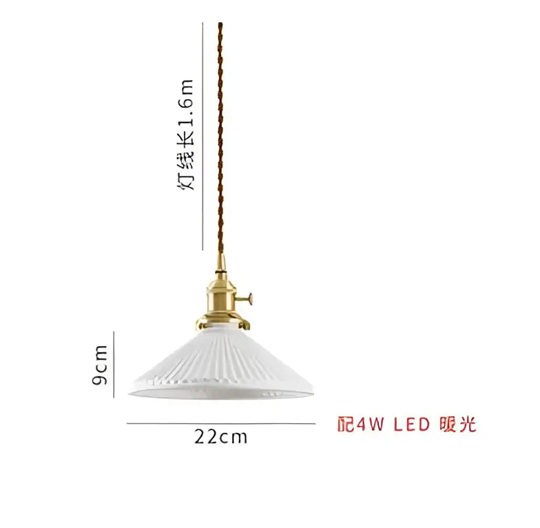 White ribbed glass pendant light with brass fixture and chain for dining room featuring a geometric glass pendant light