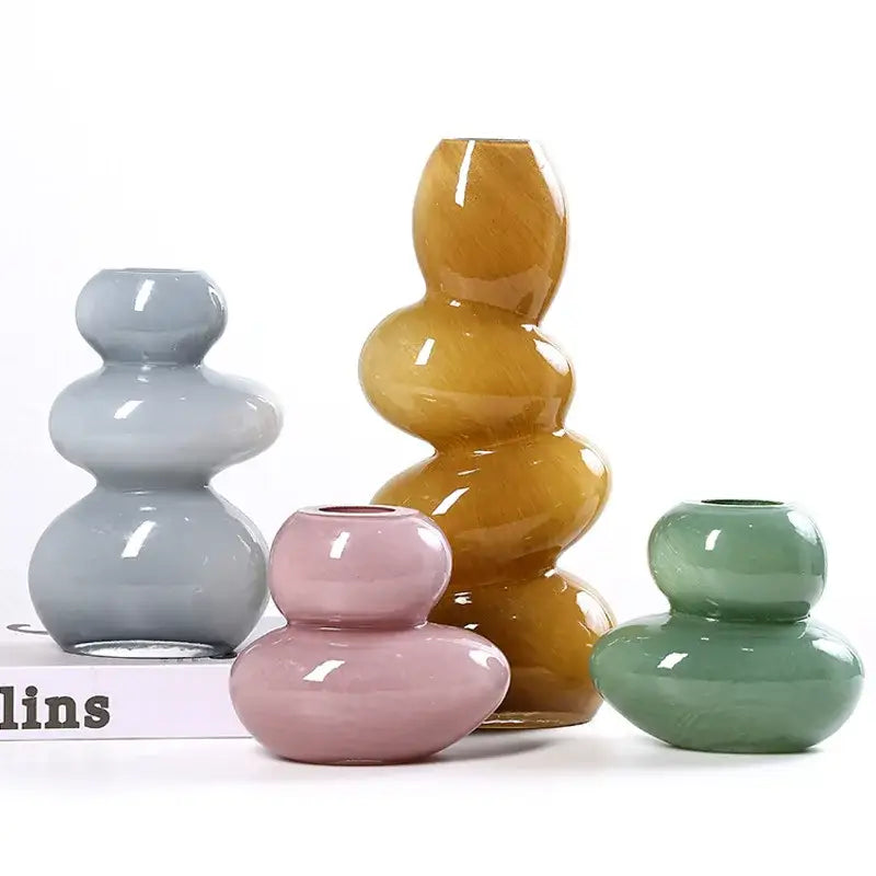 Glossy amber glass stackable terrarium with geometric stacked-gourd shape for home decor by decorbites geometric glass