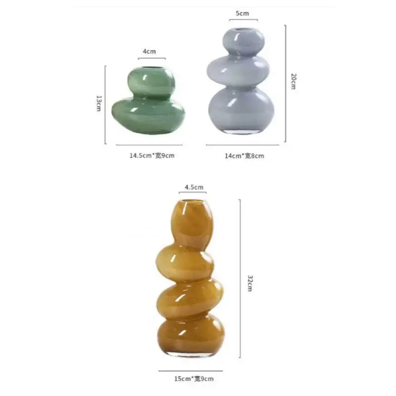 Three stacked glossy ceramic vases in green gray and amber hues for decorbites geometric glass stackable terrarium home decor