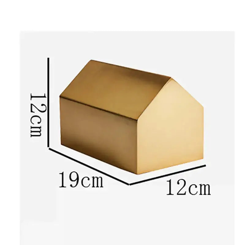 Geometric animal brass color tissue box shaped like a gold minimalist house planter with matte finish for decorbites decor