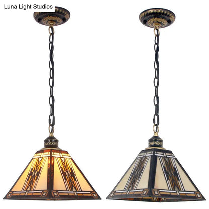 Geometric Art Glass Pendant Light - Mission Style with Stained Finish