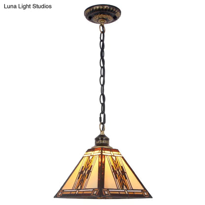 Geometric Art Glass Pendant Light - Mission Style with Stained Finish