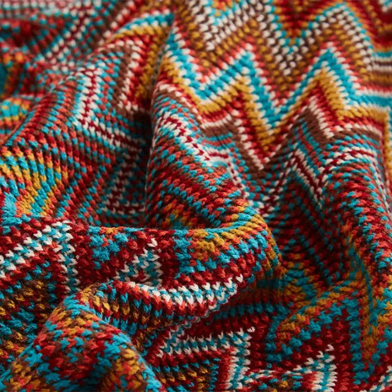 Vibrant multicolored zigzag knit fabric on decorbites geometric aztec baja blanket in mustard blue throw for living room decor