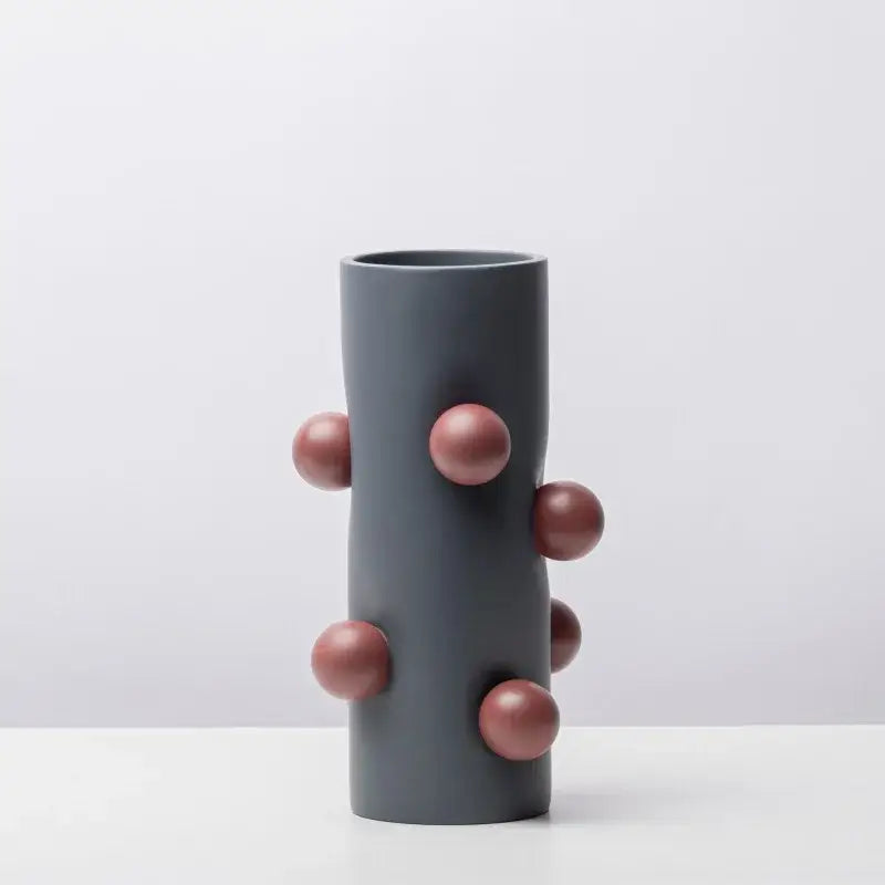 Gray ceramic geometric ball vase with matte rose gold spheres for living room decor by decorbites geometric ball