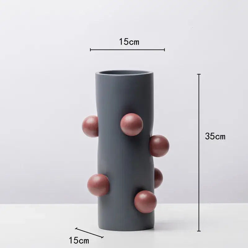 Gray ceramic geometric ball vase with matte finish and rose-gold spheres for living room decor by decorbites geometric ball