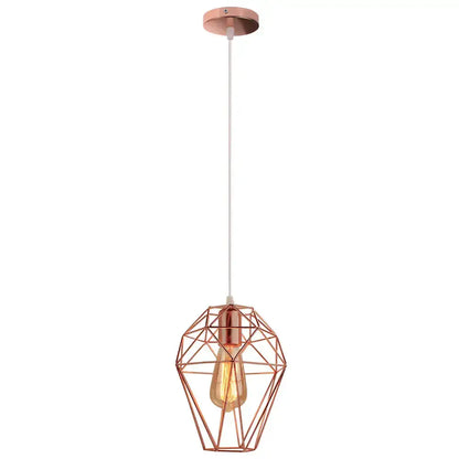 Rose gold geometric cage pendant light with exposed filament bulb for decorbites birdcage diamond ceiling use