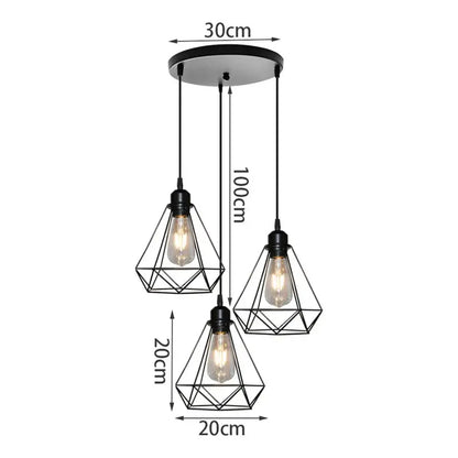 Geometric black decorbites iron 3-light chandelier pendant with exposed bulbs for modern kitchen lighting