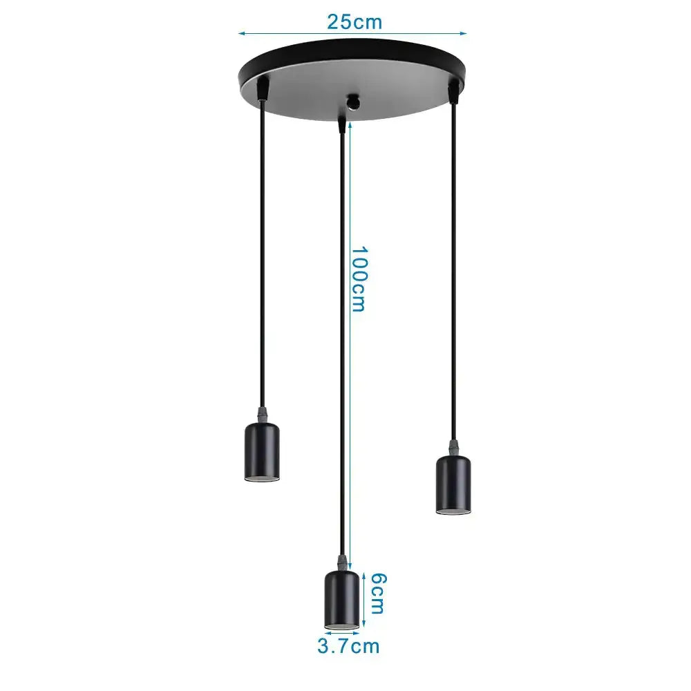 Black minimalist decorbites iron 3-light chandelier pendant with three cylindrical bulbs for kitchen lighting