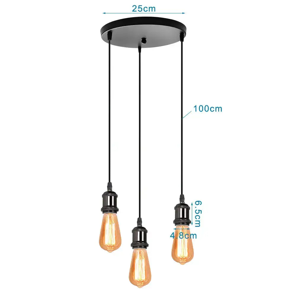 Industrial-style black decorbites iron 3-light chandelier pendant with three exposed edison bulbs for kitchen decor