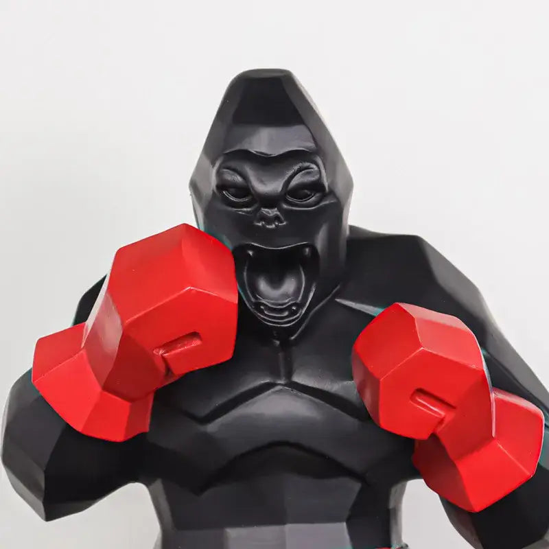 Geometric black and gold king kong gorilla sculpture with red boxing gloves kong gorilla sculpture decorbites king kong