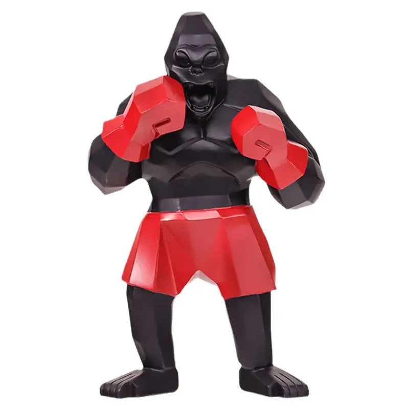 Geometric black and red king kong gorilla sculpture wearing boxing gloves and shorts for office desk decorbites king kong