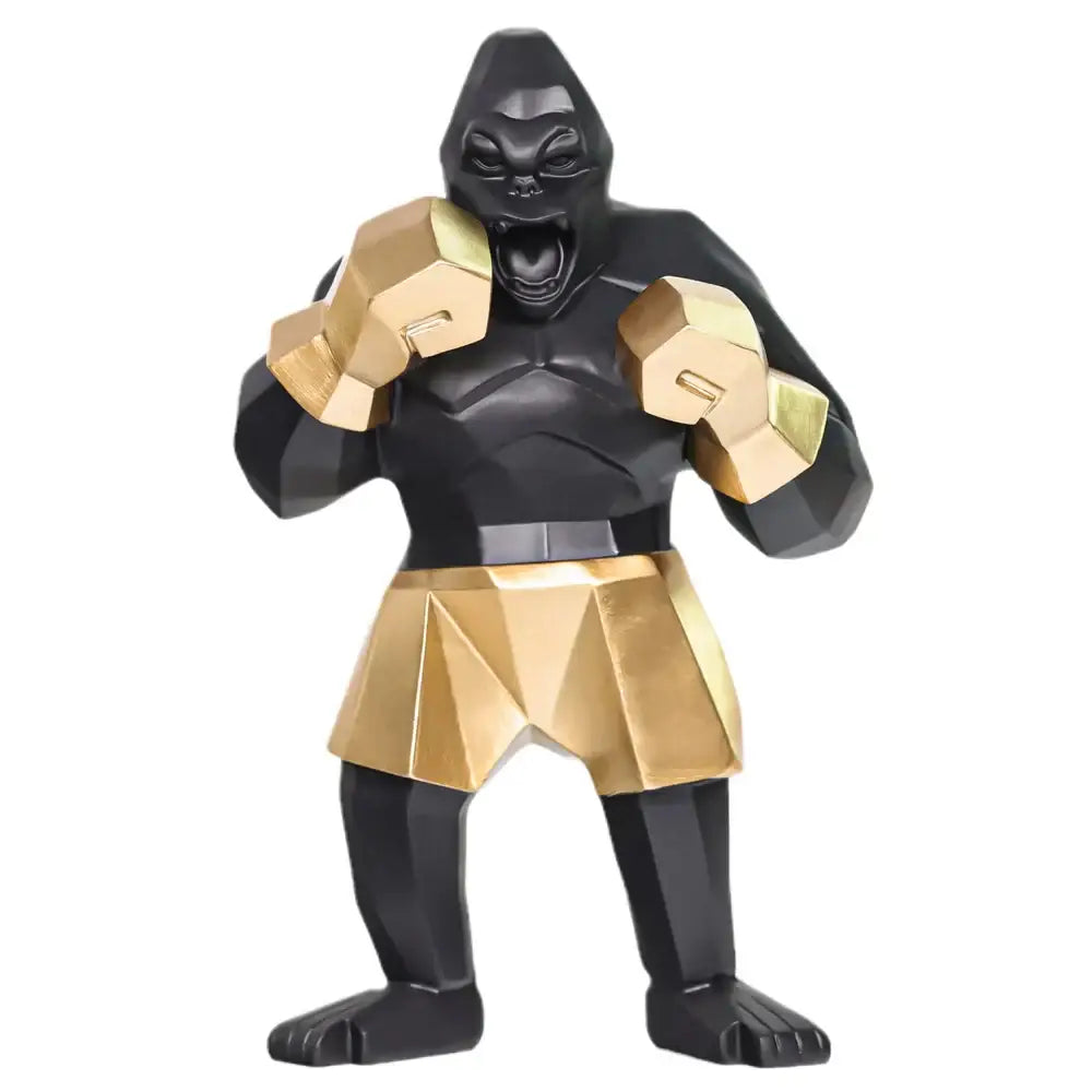 Geometric black and gold king kong sculpture with angular design for office desk decor by decorbites king kong