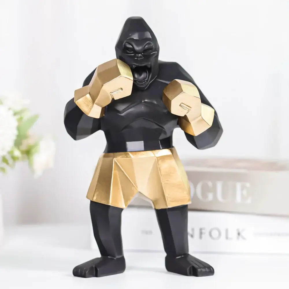 Geometric black and gold king kong sculpture with angular faceted design for office desk decorbites king decor