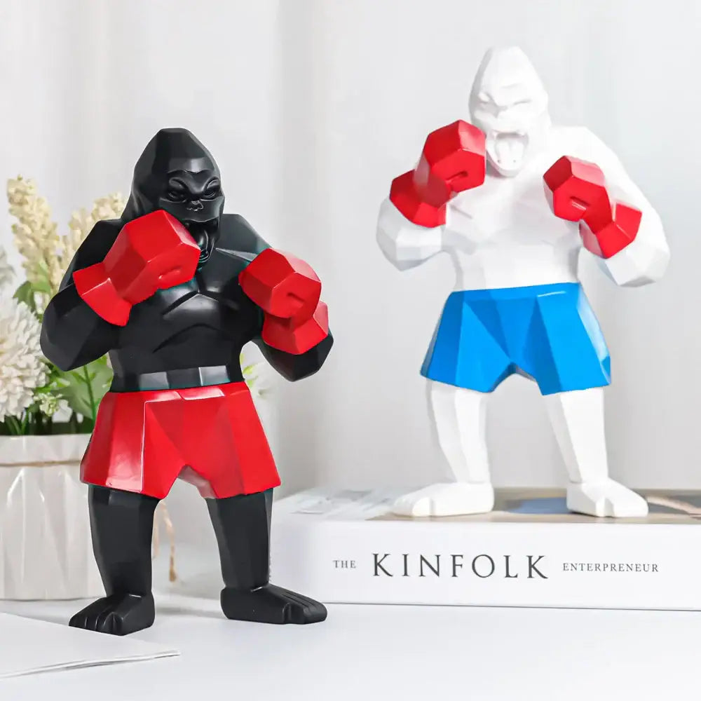 Geometric black and red boxing gorilla figurine with glossy finish decorbites king kong sculpture office desk decor