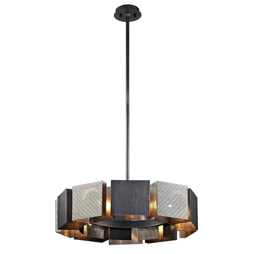 Geometric black metal pendant light with gold mesh panels suitable for dining room decorbites pendant lights