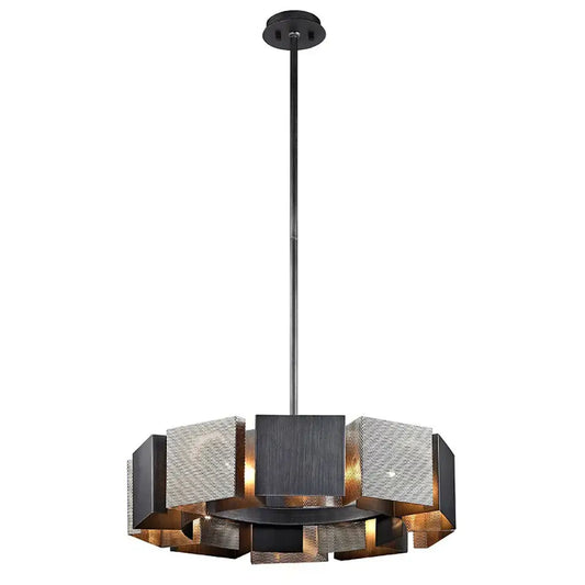 Geometric black metal pendant light with gold mesh panels suitable for dining room decorbites pendant lights