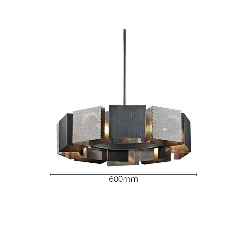 Modern geometric black metal pendant light with layered brushed black and gold panels for dining room decorbites pendant lights