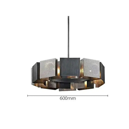 Modern geometric black metal pendant light with layered brushed black and gold panels for dining room decorbites pendant lights