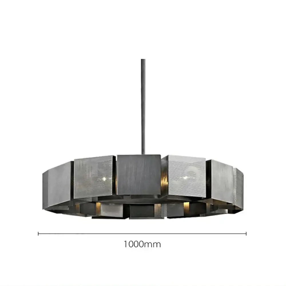 Modern geometric black metal pendant lights with matte finish and metallic mesh octagonal ring for dining room decorbites black metal