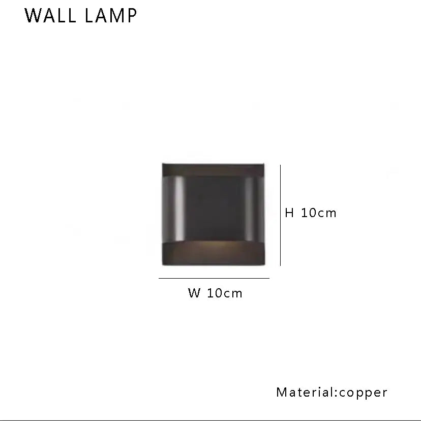 A sleek square copper wall lamp with modern minimalist design and 10cm size pairs well with decorbites black metal pendant lights