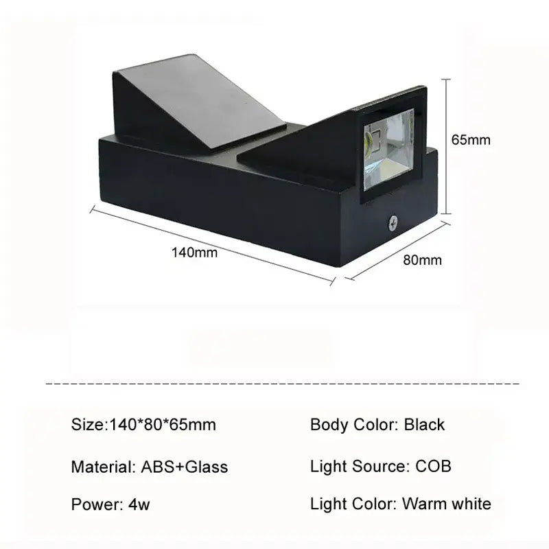 Geometric black led outdoor wall light with sleek abs and glass construction featuring warm white cob led outdoor wall illumination