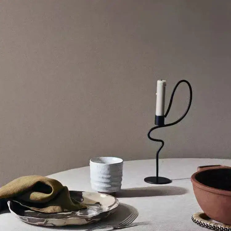 Black wrought iron geometric black candlestick candelabrum with white taper candle for dining room centerpiece decorbites geometric black