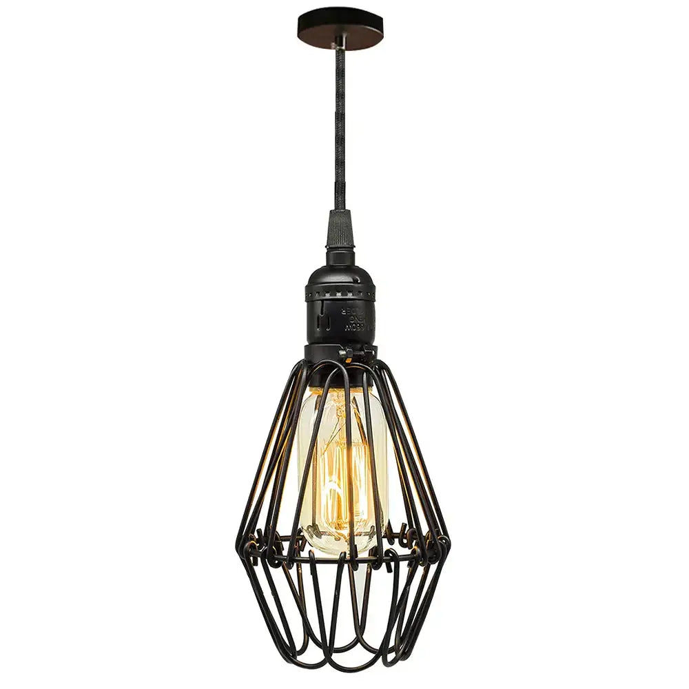 Geometric black metal chandelier kitchen wireframe pendant light with black wrought iron cage and exposed edison bulb decorbites black metal