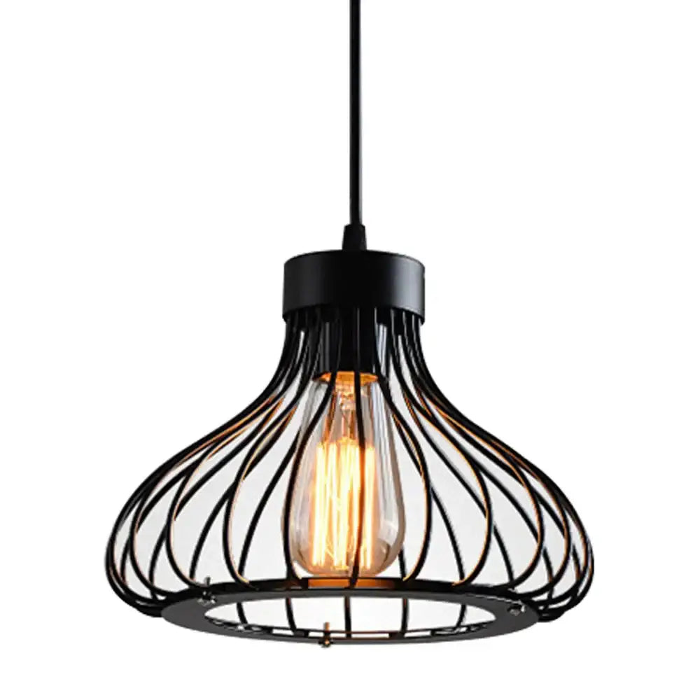 Geometric black metal chandelier pendant light with vintage edison bulb by decorbites black metal decorbites black
