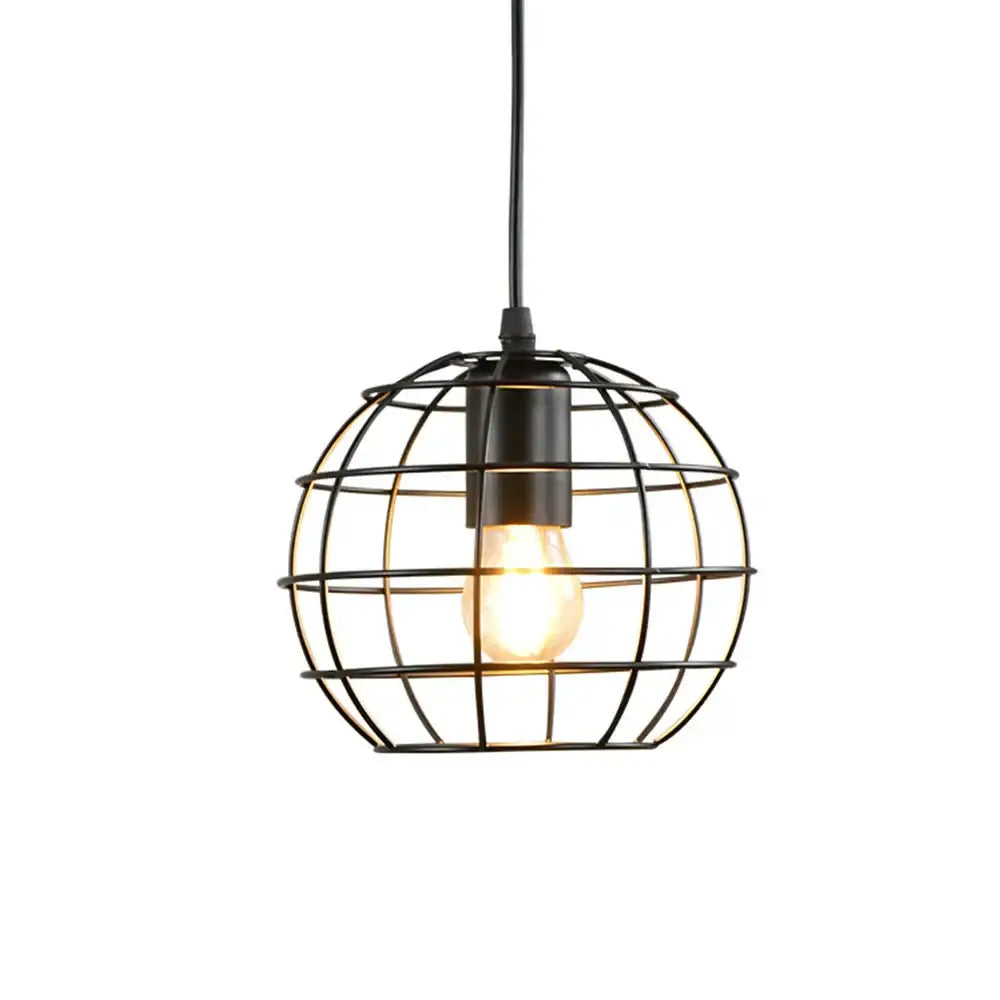 Geometric decorbites black metal chandelier kitchen wireframe pendant light with warm glowing bulb inside