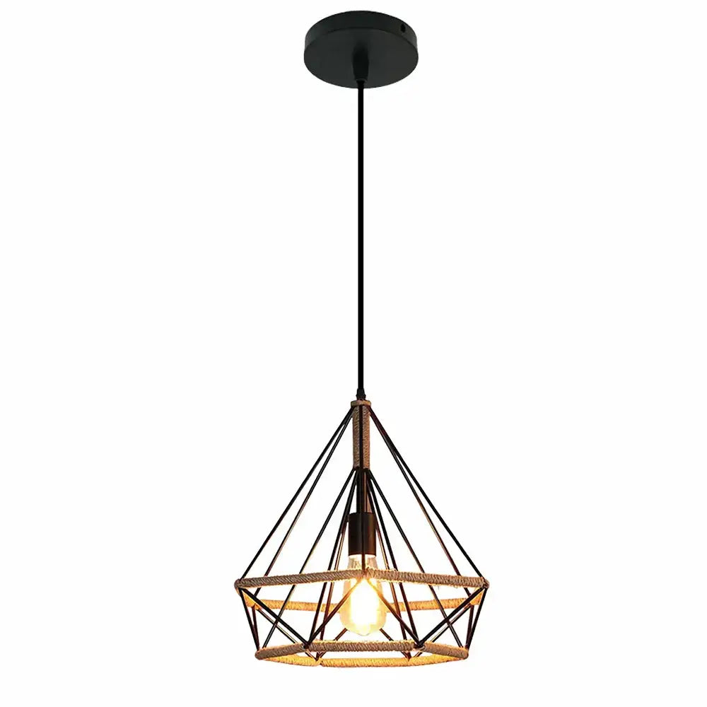 Geometric black metal chandelier kitchen wireframe pendant light with rope and cage design by decorbites black metal