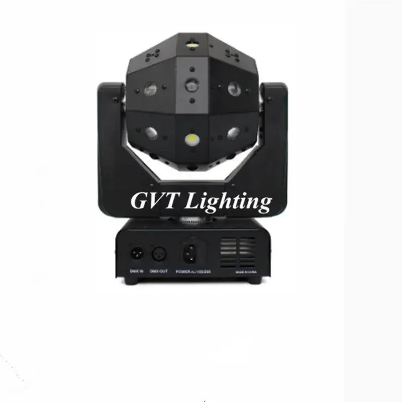 Black gvt moving head light with multiple led lenses and control panel for geometric beam strobe in party room