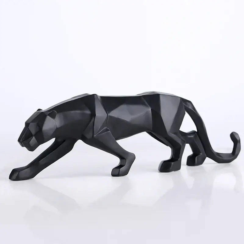 Black panther resin geometric figurine with angular faceted design for living room decor by decorbites