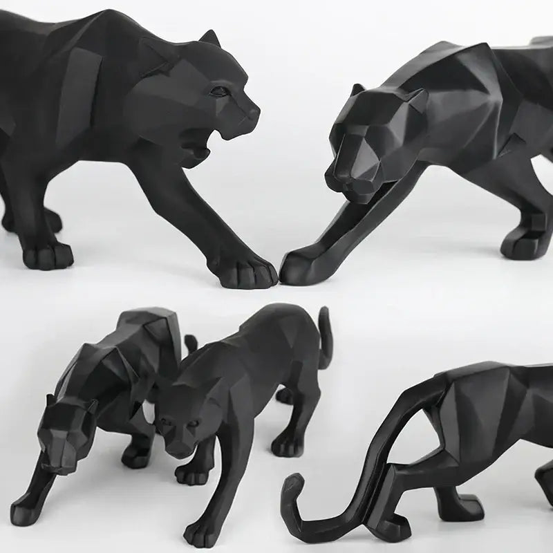 Geometric black panther resin statue with angular faceted surfaces for living room decor by decorbites black panther