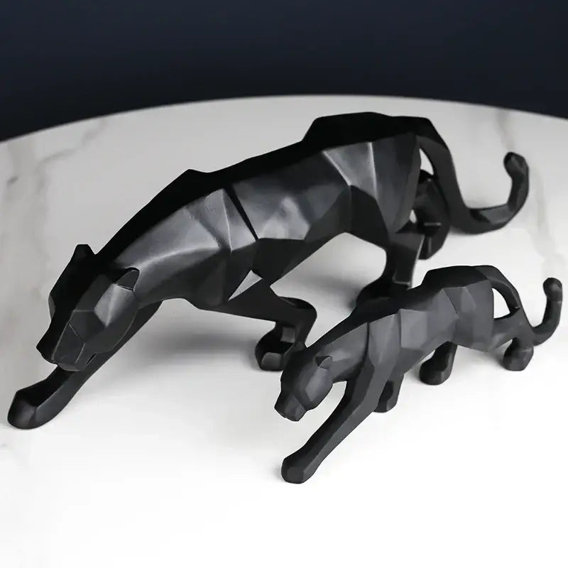 Geometric black panther resin statue with angular facets for living room decor by decorbites black panther