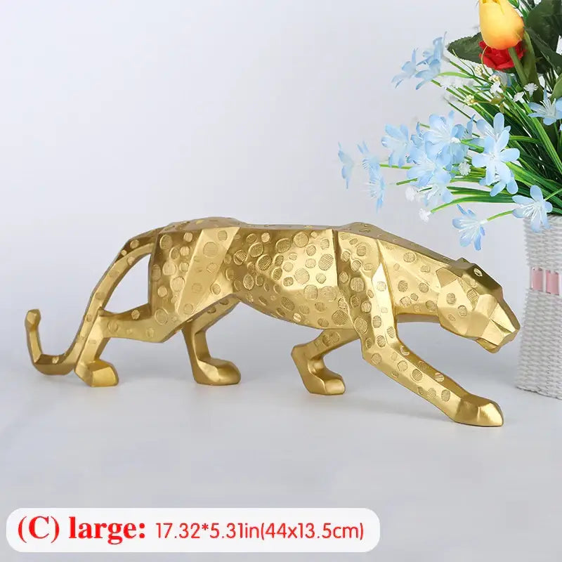 Golden panther resin geometric figurine with faceted surface and circular spot patterns for decorbites black panther decor