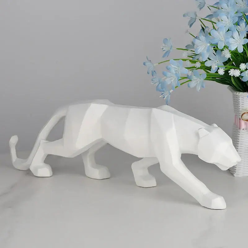 White panther resin geometric figurine with angular faceted design for decorbites black panther living room decor