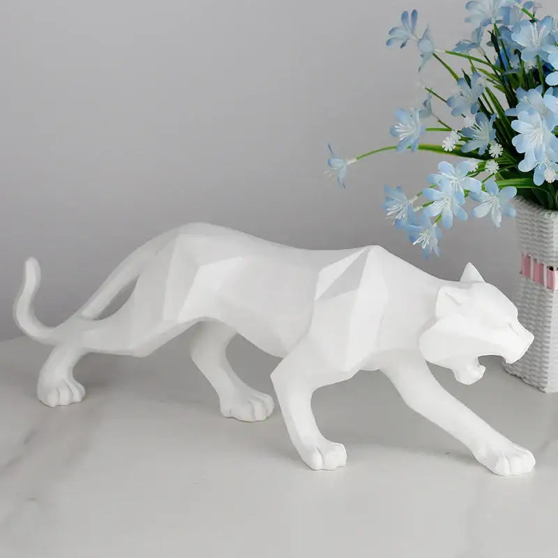 White geometric panther resin figurine with angular faceted design for decorbites black panther living room decor