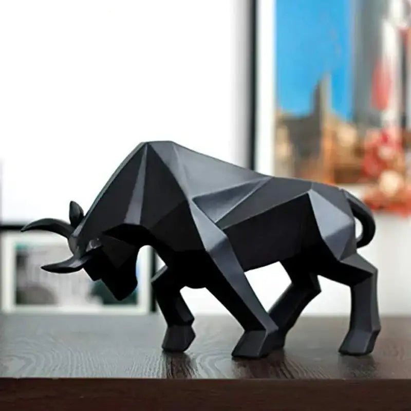 Black geometric bull bison sculpture with angular faceted design for modern living room decorbites bull bison decor