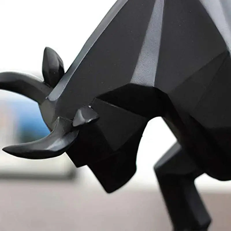 Black geometric bull bison sculpture with angular faceted design for modern living room decorbites bull bison decor