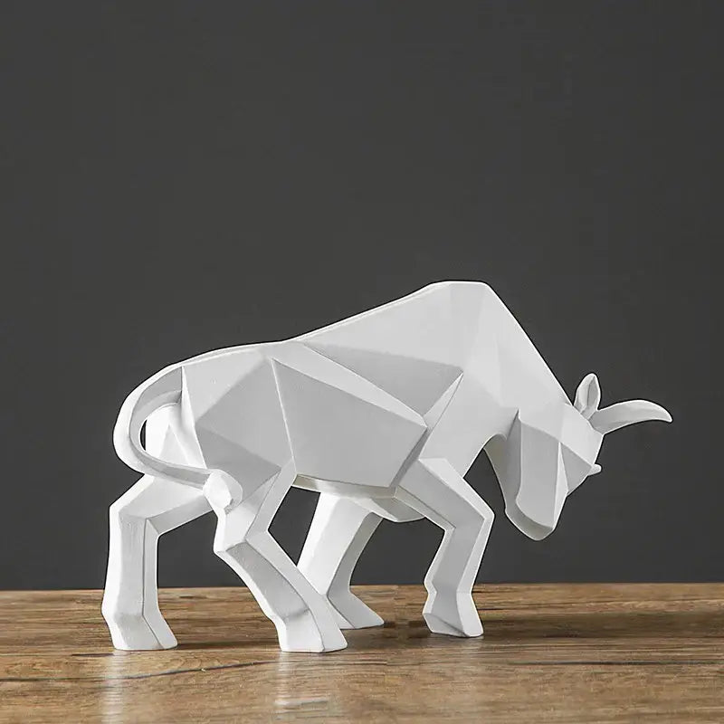 White geometric bull bison sculpture with angular faceted design ideal for modern living room decorbites bull bison decor