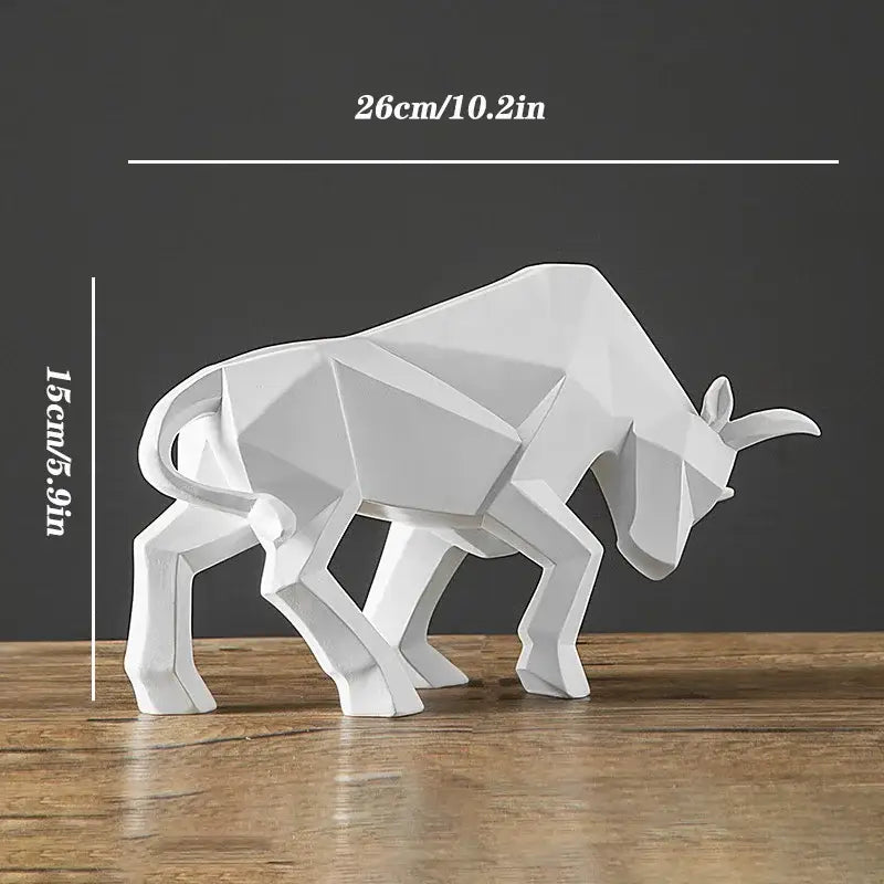 White geometric bull bison sculpture with angular faceted design for living room decor by decorbites bull bison