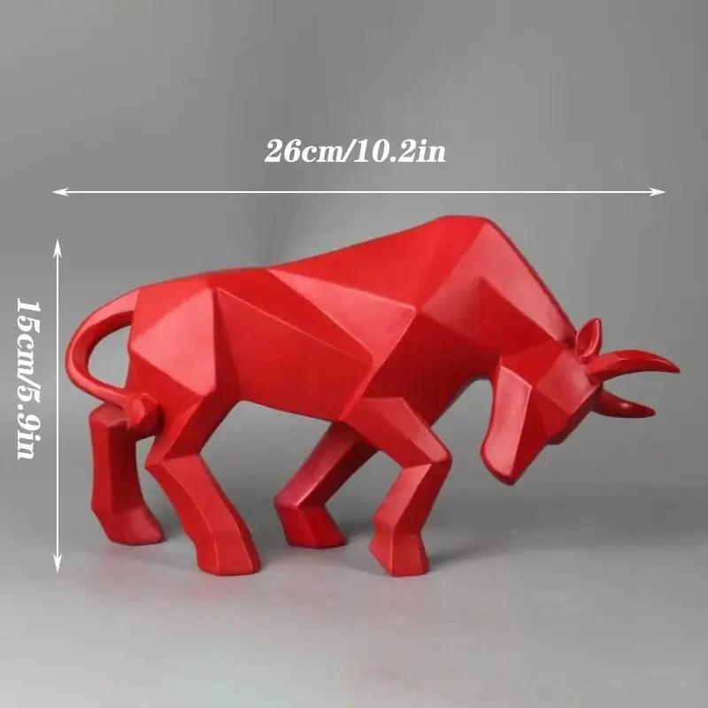 Vibrant red geometrically stylized bull bison sculpture with angular facets and glossy finish for living room decorbites decor