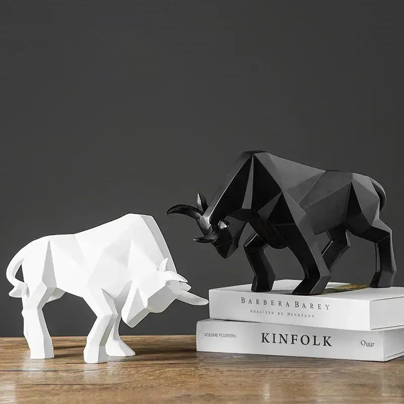 Black and white geometric bull bison sculpture with angular faceted design for living room decorbites bull bison decor
