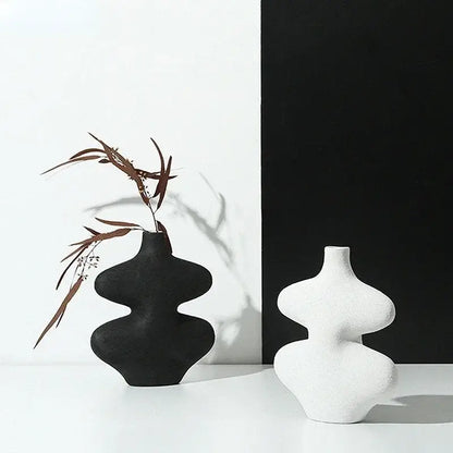 Geometric ceramic vase set of black and white sculptural ceramic vases ideal for living room decorbites decor